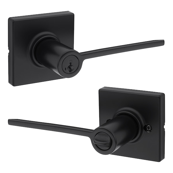 Kwikset Ladera Lever with Square Rose Entry Door Lock SmartKey with 6AL Latch, RCS Strike Matte Black Finish 405LRLSQT-514S - main